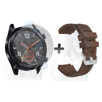 Kit Correa Pulso Manilla de Goma Y Vidrio Templado Huawei Gt 46mm | OPTIMUS TECHNOLOGY™ | CRRY-VTP-HW-GT-46 |