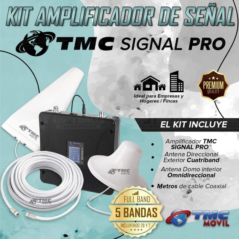 KIT Amplificador De Señal Celular TMC Signal PRO Repetidor Redes 4GLTE con antenas FULL BAND 700 - 2600 MHz TMC MOVIL - 3