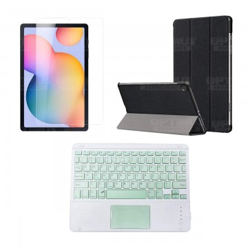 Kit Vidrio templado + Case Protector + Teclado Touchpad Bluetooth Tablet Samsung Galaxy Tab S6 Lite 10.4 2022 P619 - P613 OPTIMU