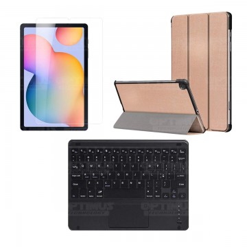 Kit Vidrio templado + Case Protector + Teclado Touchpad Bluetooth Tablet Samsung Galaxy Tab S6 Lite 10.4 2022 P619 - P613 OPTIMU