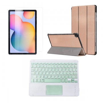 Kit Vidrio templado + Case Protector + Teclado Touchpad Bluetooth Tablet Samsung Galaxy Tab S6 Lite 10.4 2022 P619 - P613 OPTIMU