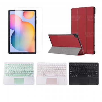 Kit Vidrio templado + Case Protector + Teclado Touchpad Bluetooth Tablet Samsung Galaxy Tab S6 Lite 10.4 2022 P619 - P613 OPTIMU