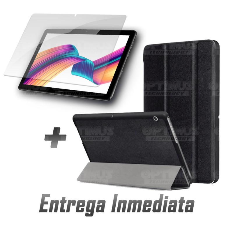 Kit Vidrio Templado y Estuche Forro Protector Acrílico y Sintético Tablet Huawei T5-10 OPTIMUS TECHNOLOGY™ - 1