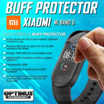 Kit Correa Banda y Buff Screen Protector de Reloj inteligente Xiaomi Mi band 5 | OPTIMUS TECHNOLOGY™ | CRR-BFF-XMI-MB-5 |
