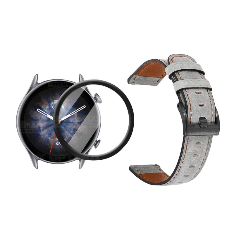 Vidrio Templado Nano Glass Y Correa de cuero Smartwatch Reloj Inteligente para Xiaomi AmazFit GTR 3 PRO