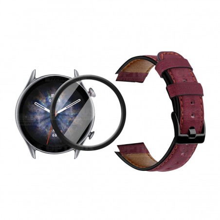 Vidrio Templado Nano Glass Y Correa de cuero Smartwatch Reloj Inteligente para Xiaomi AmazFit GTR 3 PRO