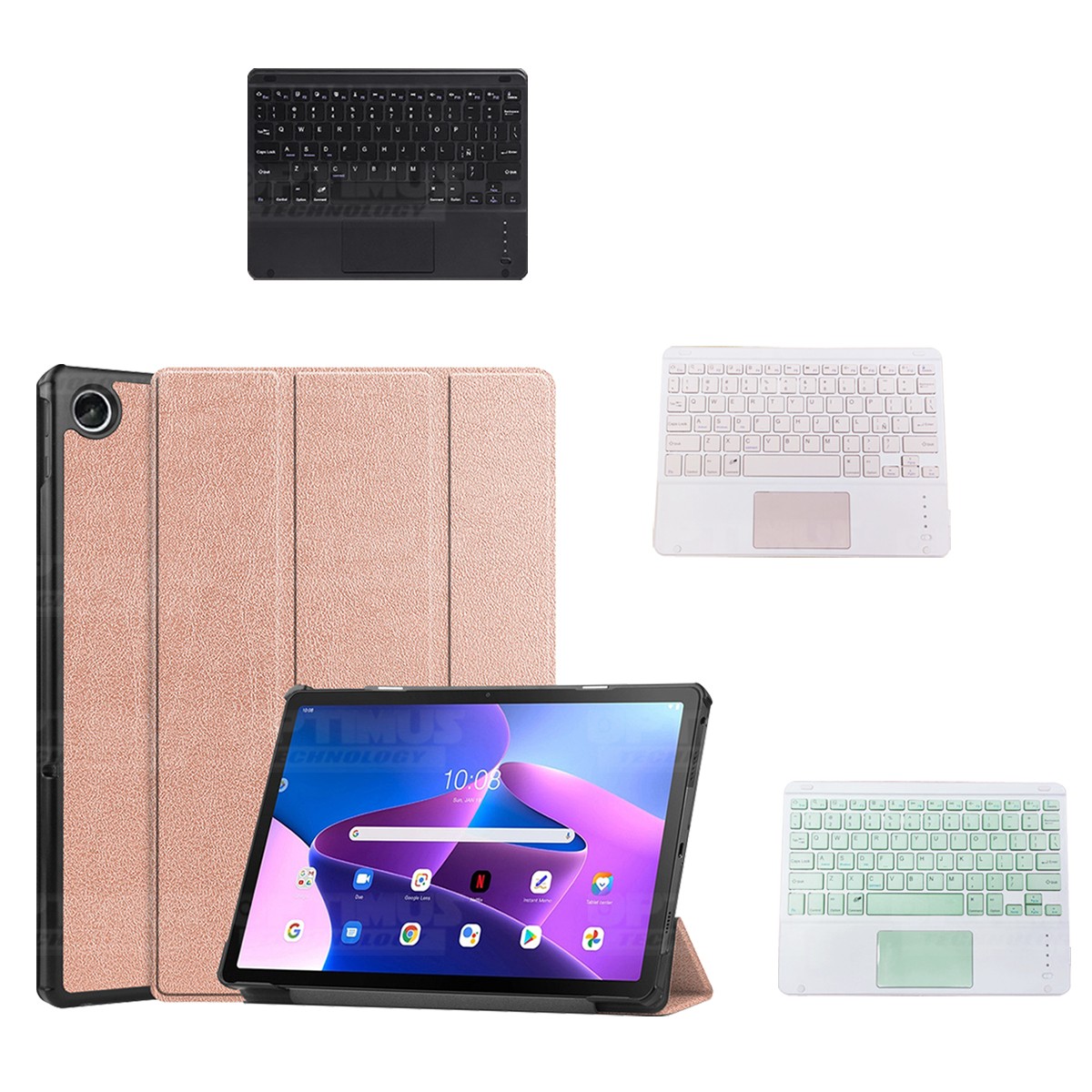 Kit Case Folio Protector + Teclado Mouse Touchpad Bluetooth para Tablet  Lenovo P11 2020 Tb-J606F Color Negro - Color del Teclado Verde