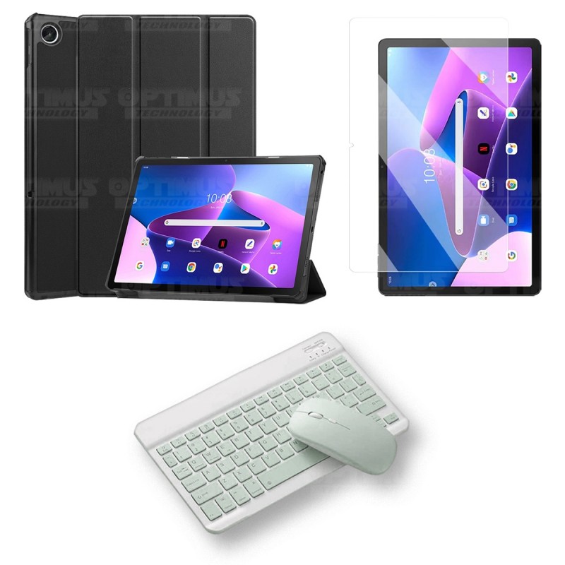 Kit Vidrio templado + Case Protector + Teclado y Mouse Bluetooth Tablet Lenovo Tab M10 Plus 3era Gen 10.6 2022 TB-125FU