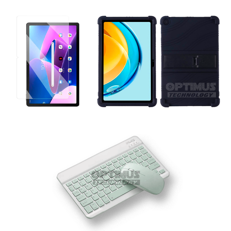 Kit Vidrio templado + Case Forro Protector + Teclado y Mouse Bluetooth para Tablet Lenovo M10 3rth gen (TB125FU) 10.6 2022