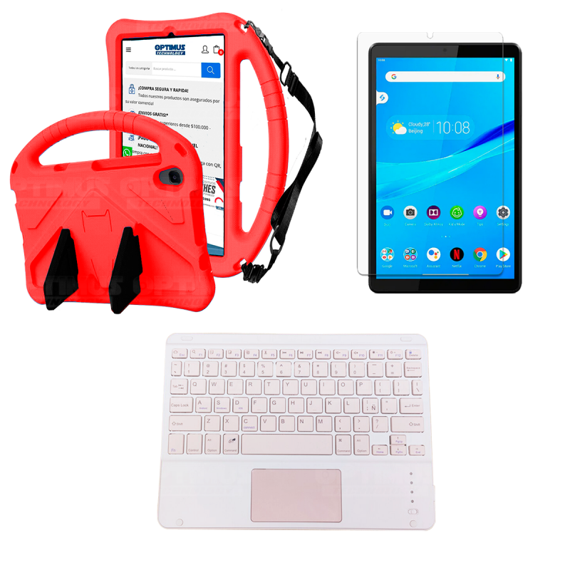 Kit Vidrio templado + Case Protector con correa + Teclado Touchpad Bluetooth Tablet Lenovo M8 X8505f