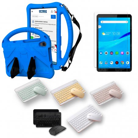 Kit Case Protector con correa + Vidrio templado + Teclado y Mouse Bluetooth Tablet Lenovo M8 X8505f