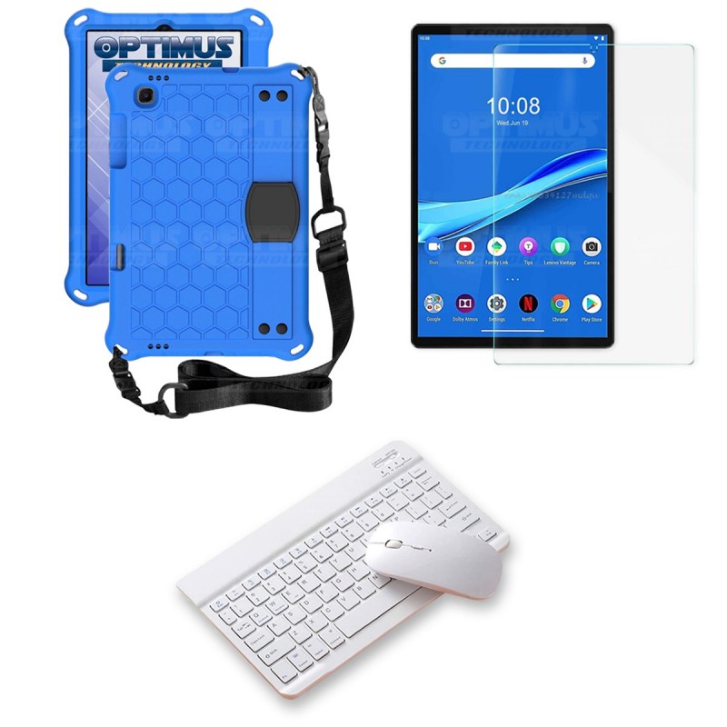 Kit Vidrio templado + Case Protector con correa + Teclado y Mouse Bluetooth Tablet Lenovo M10 Plus Tb-x606f