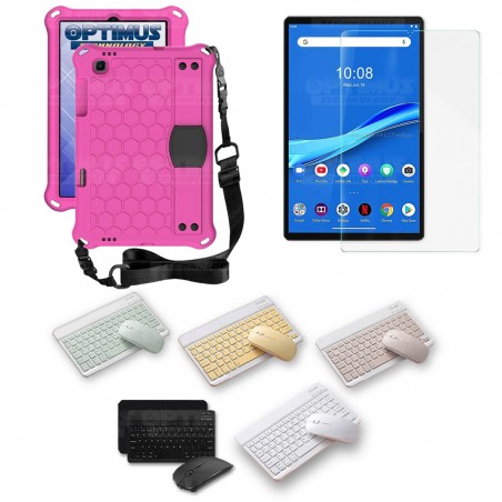 Kit Vidrio templado + Case Protector con correa + Teclado y Mouse Bluetooth Tablet Lenovo M10 Plus Tb-x606f