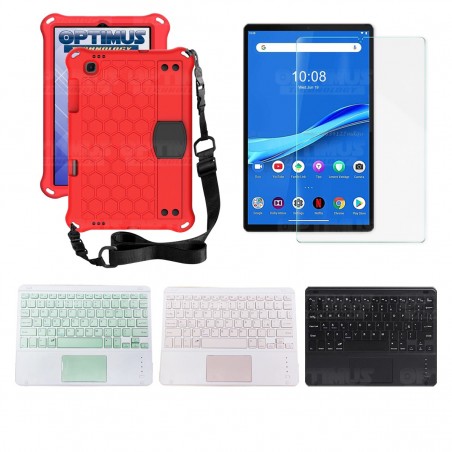 Kit Vidrio templado + Case Protector con correa + Teclado Touchpad Bluetooth Tablet Lenovo M10 Plus Tb-x606f