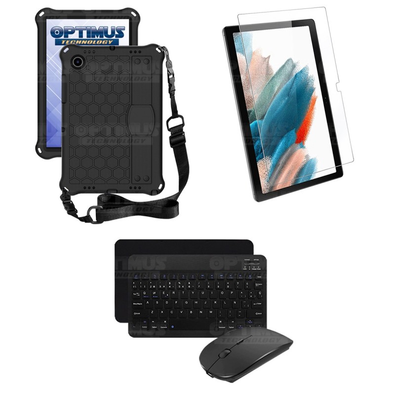 Kit Vidrio templado + Case Protector con correa + Teclado y Mouse Bluetooth Tablet Samsung Galaxy Tab A8 10.5 2021 SM-x200