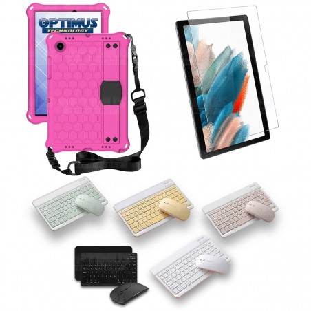 Kit Vidrio templado + Case Protector con correa + Teclado y Mouse Bluetooth Tablet Samsung Galaxy Tab A8 10.5 2021 SM-x200
