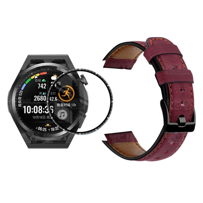 Vidrio Templado Cerámico Y Correa de cuero para Smartwatch Reloj Inteligente Huawei Watch GT Runner