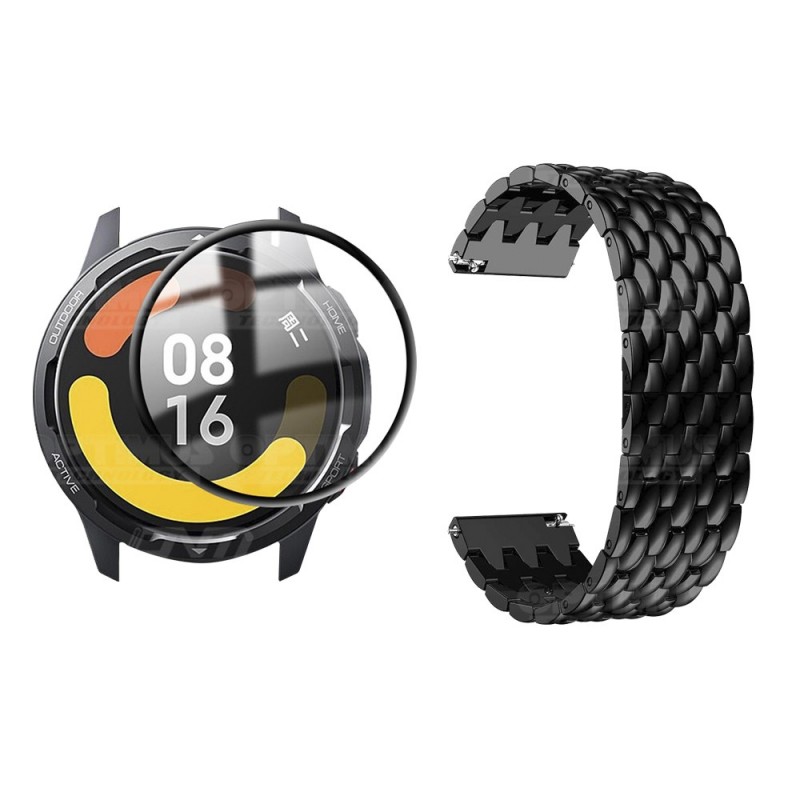 Kit Vidrio Templado Nano Glass Y Correa Pulso Banda de Acero Inoxidable 22mm para Reloj Xiaomi Watch S1 Active GL