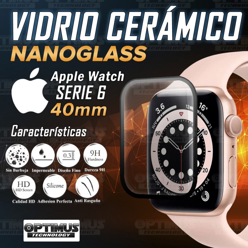 Vidrio Templado Protector Cerámico Para Reloj Smartwatch Apple Watch iWatch Serie 6 40mm OPTIMUS TECHNOLOGY™ - 3
