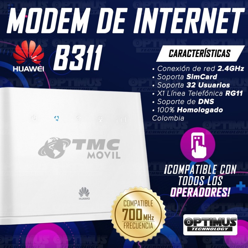 Enrutador Modem de Internet Huawei B311 Libre Todo Operador 4G LTE SIMCARD | HUAWEI COLOMBIA | 389090 | 6901443404056