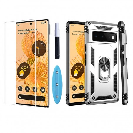 Kit Vidrio UV templado liquido y Estuche Case Forro Protector Anti-Shock doble capa para celular Google Pixel 6 Pro