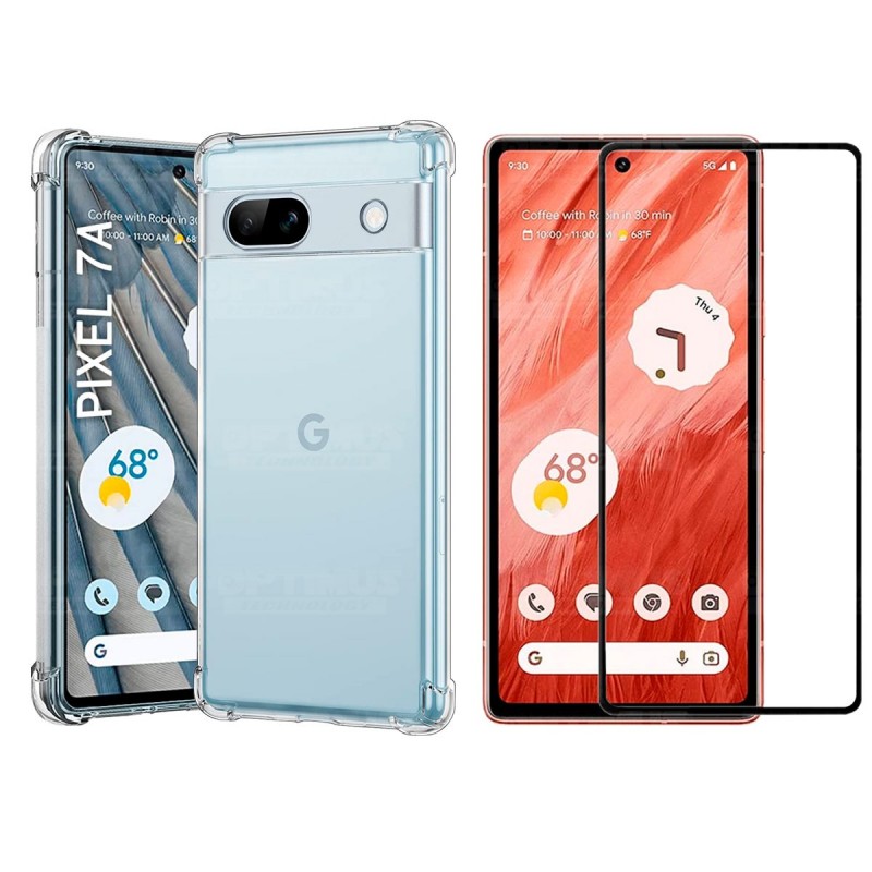 Kit Vidrio templado y Estuche Case Forro Protector Anticaída para celular Google Pixel 7A 5G 2023 6,1 pulgadas