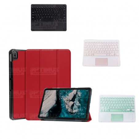 Kit Case Folio Protector + Teclado Mouse Touchpad Bluetooth para Tablet Nokia T20 10,4 Pulgadas 2021 TA-1397 / TA-1394 / TA-1392