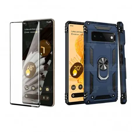 Kit Vidrio templado y Estuche Case Forro Protector Anti-Shock doble capa para celular Google Pixel 6 Pro