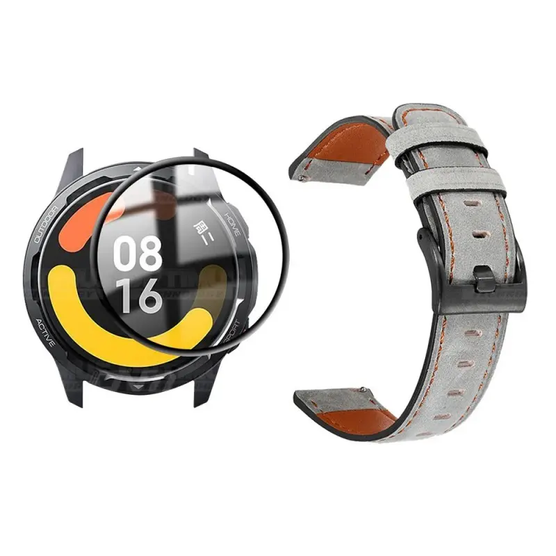 KIT Correa Manilla de cuero leather y Vidrio templado cerámico para Reloj Smartwatch Xiaomi Watch S1 Active GL