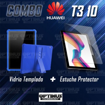 Combo Vidrio templado y Estuche Protector de goma antigolpes con soporte Tablet Huawei T3-10 OPTIMUS TECHNOLOGY™ - 7
