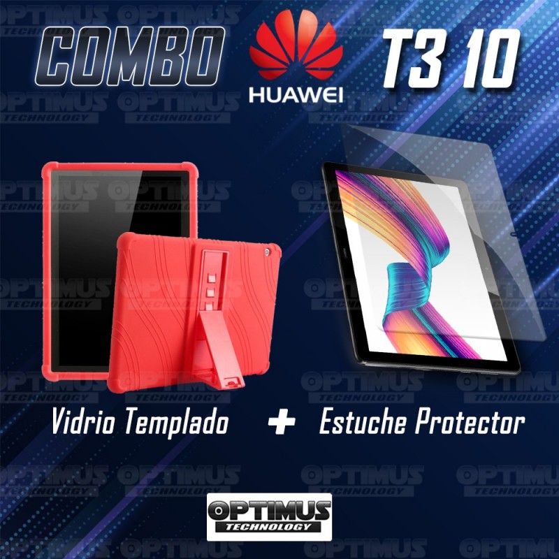 Combo Vidrio templado y Estuche Protector de goma antigolpes con soporte Tablet Huawei T3-10 OPTIMUS TECHNOLOGY™ - 2