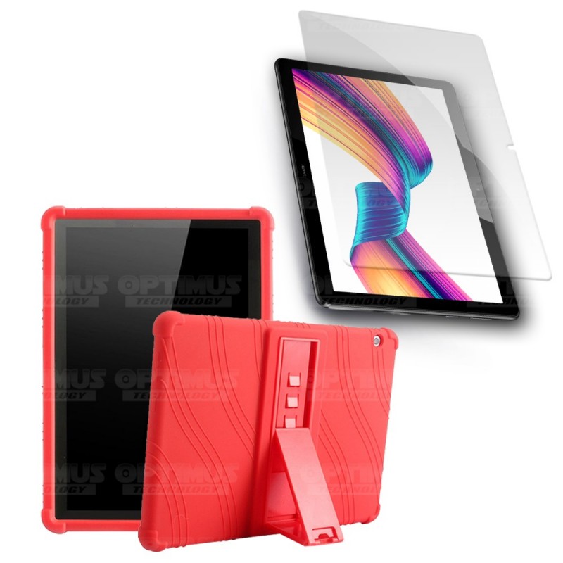 Combo Vidrio templado y Estuche Protector de goma antigolpes con soporte Tablet Huawei T3-10 OPTIMUS TECHNOLOGY™ - 1