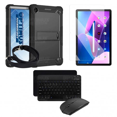 Kit Vidrio + Case Protector con correa + Teclado Bluetooth Tablet Lenovo M10 Plus 3era Gen 10.6 Pulgadas 2022 TB-125FU / TB-128F