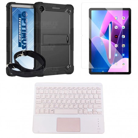 Kit Vidrio templado + Protector con correa + Teclado Bluetooth Tablet Lenovo Tab M10 Plus 3era Gen 10.6 Pulgadas 2022 TB-125FU