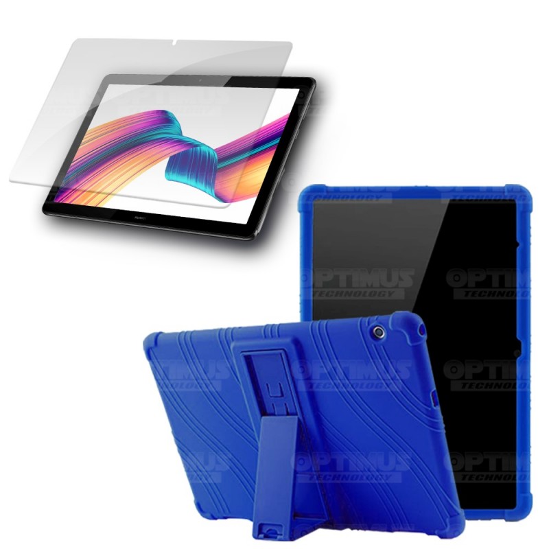 Kit Vidrio templado y Estuche Protector de goma antigolpes con soporte Tablet Huawei T5-10 OPTIMUS TECHNOLOGY™ - 1
