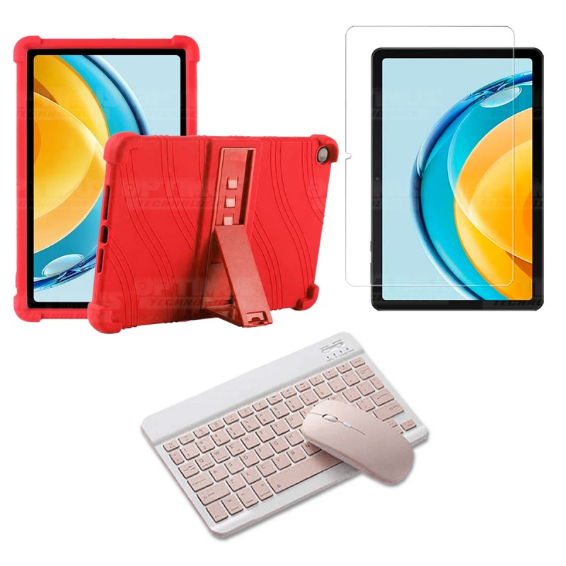 Kit Vidrio templado + Estuche Protector Goma + Teclado Bluetooth Tablet Huawei Matepad SE 10.4 Pulgadas 2023 AGS5-L09 / AGS5-W09