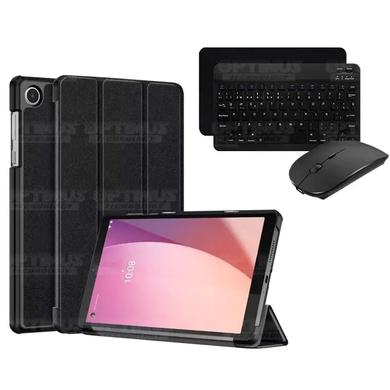 Kit Case Forro Protector + Teclado y Mouse Ratón Bluetooth para Tablet Lenovo Tab M8 4ta Generación TB-300FU 8 Pulgadas 2023