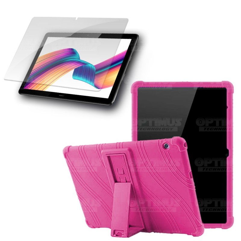 Kit Vidrio templado y Estuche Protector de goma antigolpes con soporte Tablet Huawei T5-10 OPTIMUS TECHNOLOGY™ - 1