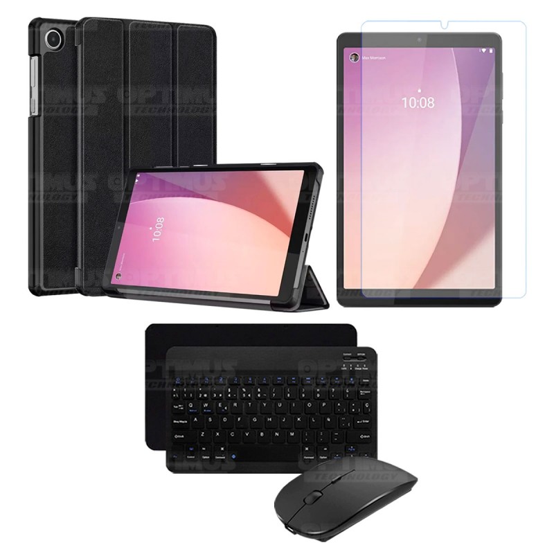Kit Vidrio templado + Case Protector + Teclado y Mouse Bluetooth Tablet Lenovo Tab M8 4ta Generación TB-300FU 8 Pulgadas 2023