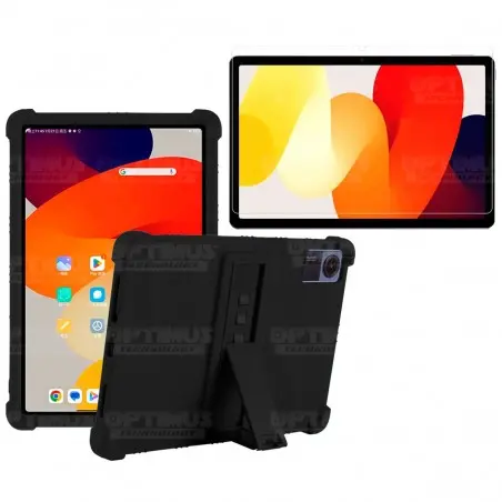 Kit Vidrio templado y Estuche Protector de goma antigolpes con soporte para Tablet Xiaomi Redmi Pad SE 11 Pulgadas 2023 Wifi