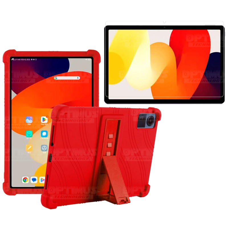 Kit Vidrio templado y Estuche Protector de goma antigolpes con soporte para Tablet Xiaomi Redmi Pad SE 11 Pulgadas 2023 Wifi