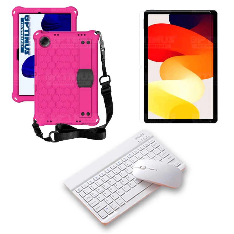 Kit Vidrio templado + Case Protector con correa + Teclado y Mouse Bluetooth Tablet Xiaomi Redmi Pad SE 11 Pulgadas 2023 Wifi