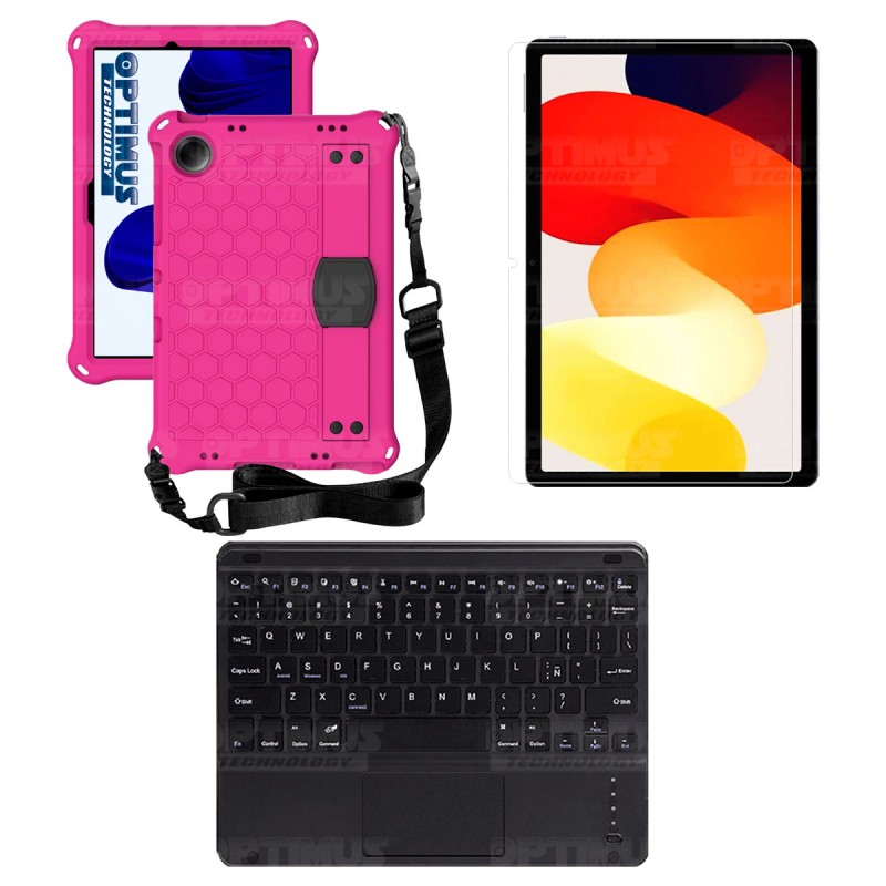 Kit Vidrio templado + Case Protector con correa + Teclado Touchpad Bluetooth Tablet Xiaomi Redmi Pad SE 11 Pulgadas 2023 Wifi