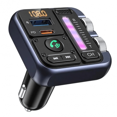 Cargador transmisor radio FM bluetooth 5.3 para carro automóvil Vehículos Camiones de dos puertos 1USB + 1Tipo C OPTIMUS MT04A