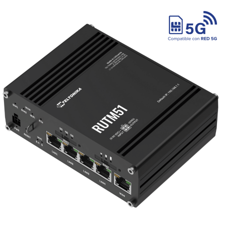 Rourter Industrial 4G LT 5GE Doble Sim Teltonika RUTM51, 5 puertos Ethernet 10/100/1000 Mbps Wi-Fi 2.4GHz a 5GHz, Versión LATAM
