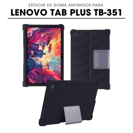 Combo Estuche de Goma Negro y, Vidrio Templado y Teclados 2 en 1 para Lenovo Tab Plus