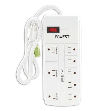 Multitoma Supresor de Picos Multinet 8T 8 Salidas Powest Regleta 1800w Seguridad Eléctrica Protección Sobretensión