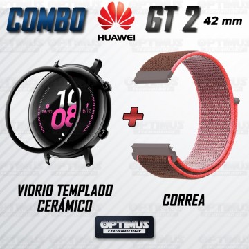 KIT Correa tipo velcro y Vidrio templado cerámico para Reloj Smartwatch Huawei GT2 42mm OPTIMUS TECHNOLOGY™ - 14