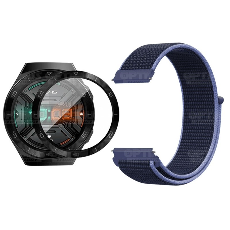 KIT Correa tipo velcro y Vidrio templado cerámico para Reloj Smartwatch Huawei GT 2E 46mm OPTIMUS TECHNOLOGY™ - 1