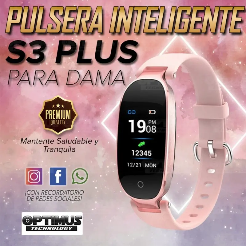 Pulsera Reloj Inteligente Smartwatch S3 Plus para Dama Frecuencia Cardíaca | OPTIMUS TECHNOLOGY™ | SW-S3-PLUS |